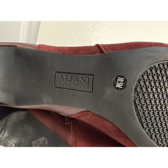 Alfani Women’s 10.5 Faux Suede Step Flex Size Ankle Zip Burgundy Boot Heels NWOB - Picture 9 of 10